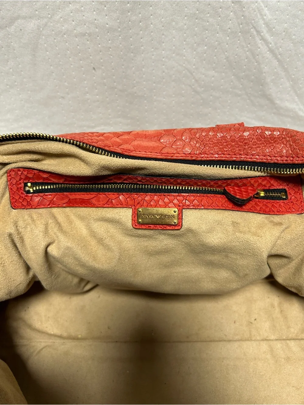 Emporio Armani Red salmon Faux Python  leather with Gold Hardware bag